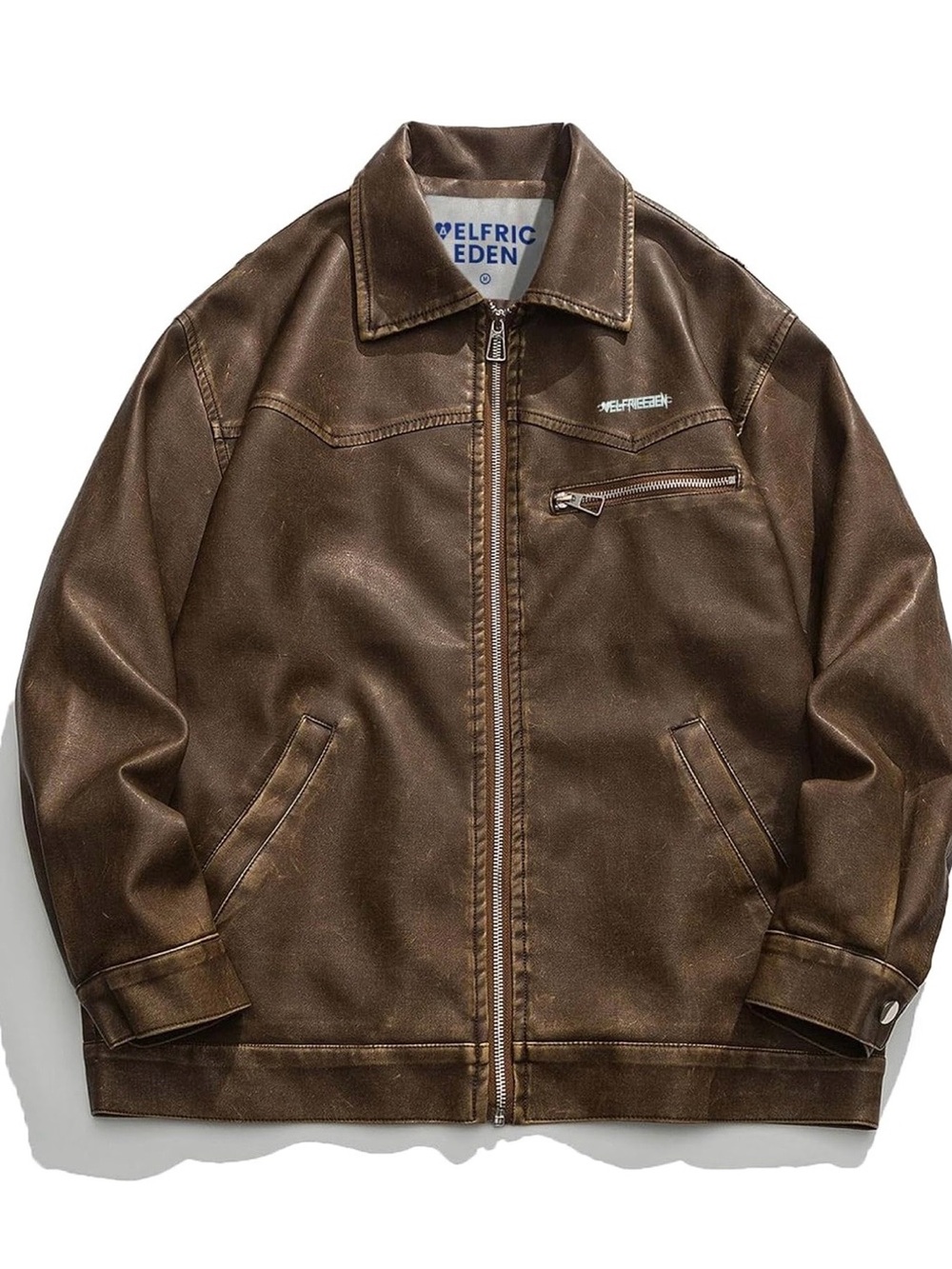 Vintage-look oversized faux leather unisex motorcycle jacket